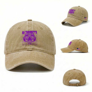 Alzheimer's Warrior Washed Cotton Baseball Cap Purple Tiger Ribbon Support Graphic TS12 Washed Cap Universal Fit Khaki Print Your Wear