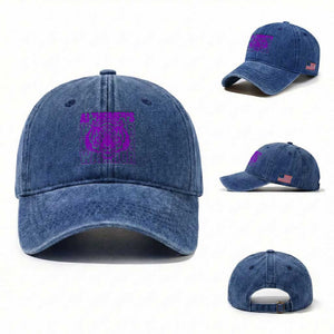 Alzheimer's Warrior Washed Cotton Baseball Cap Purple Tiger Ribbon Support Graphic TS12 Washed Cap Universal Fit Royal Blue Print Your Wear