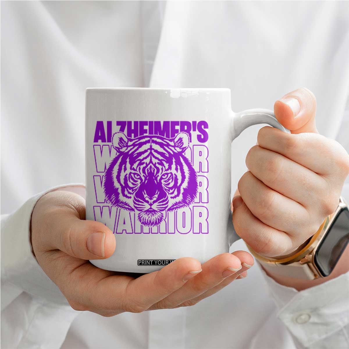 Alzheimer's Warrior Coffee Mug Purple Tiger Ribbon Support Graphic TS12 Print Your Wear