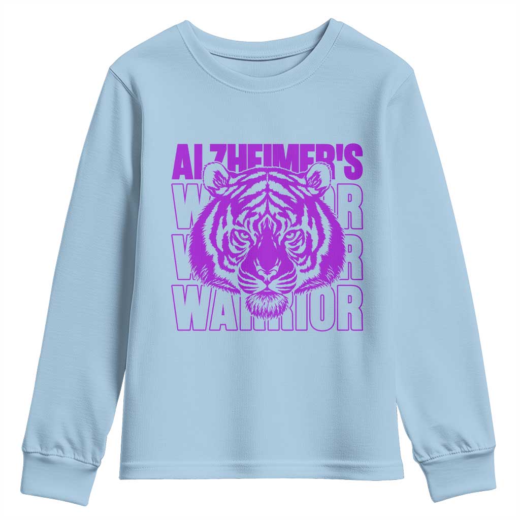 Alzheimer's Warrior Youth Sweatshirt Purple Tiger Ribbon Support Graphic TS12 Light Blue Print Your Wear