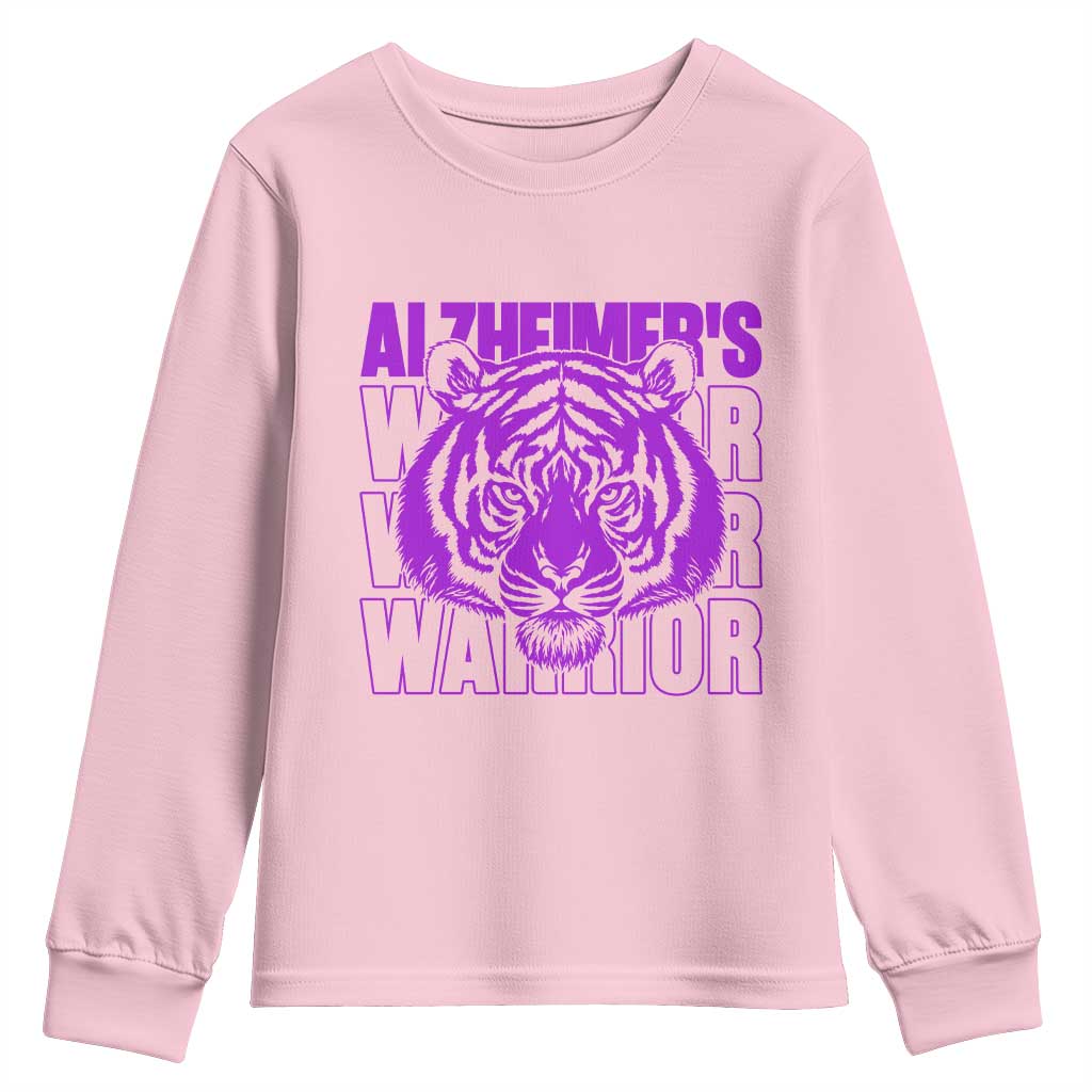 Alzheimer's Warrior Youth Sweatshirt Purple Tiger Ribbon Support Graphic TS12 Light Pink Print Your Wear