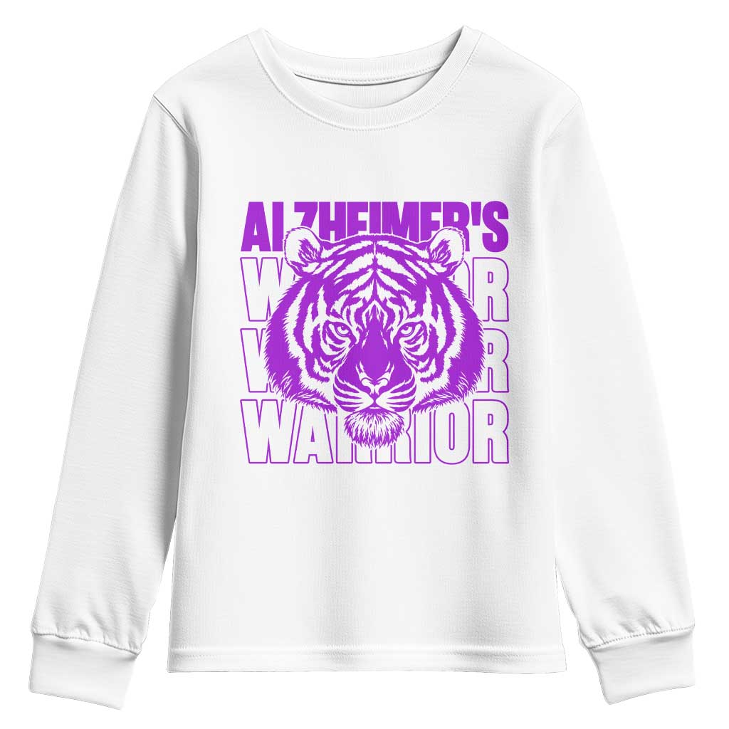 Alzheimer's Warrior Youth Sweatshirt Purple Tiger Ribbon Support Graphic TS12 White Print Your Wear