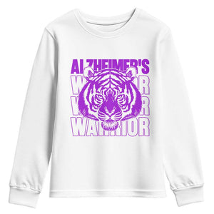 Alzheimer's Warrior Youth Sweatshirt Purple Tiger Ribbon Support Graphic TS12 White Print Your Wear