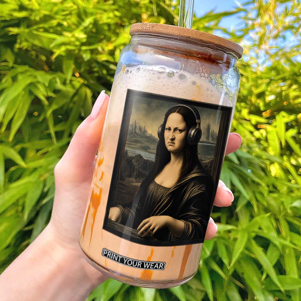 Funny Mona Lisa Bass Face Glass Can Vintage DJ Producer Music Lover Gift TS12 White Print Your Wear