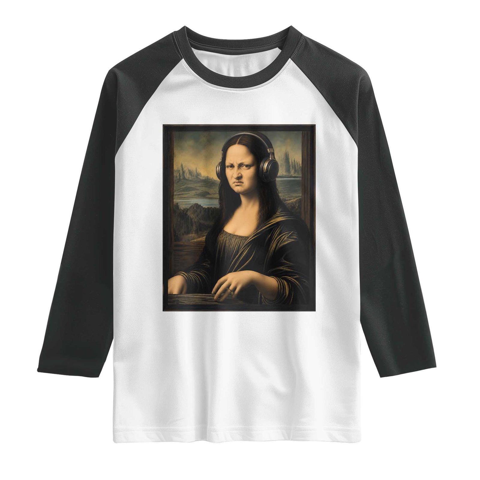 Funny Mona Lisa Bass Face Raglan Shirt Vintage DJ Producer Music Lover Gift TS12 White Black Print Your Wear