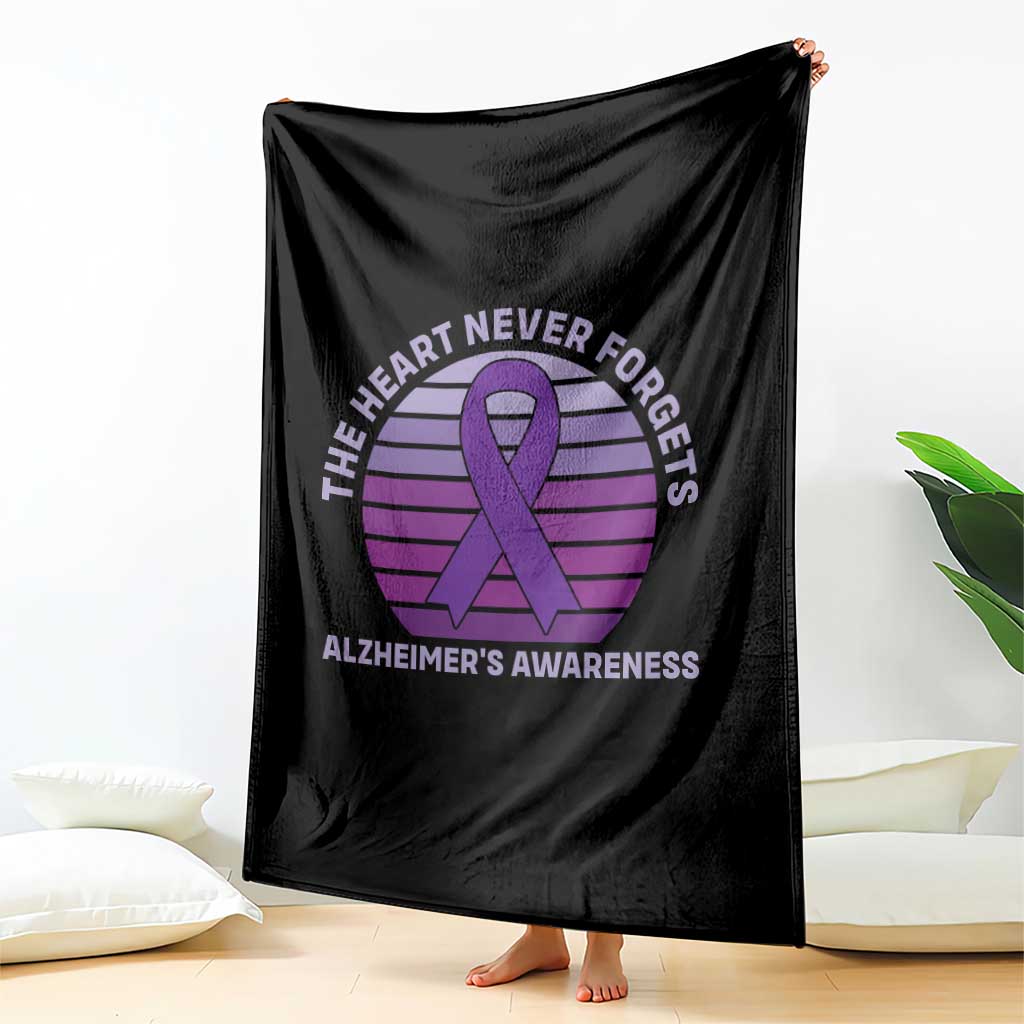 The Heart Never Forgets Alzheimers Support Throw Blanket Vintage Sunset Purple Ribbon Graphic TS12 Print Your Wear