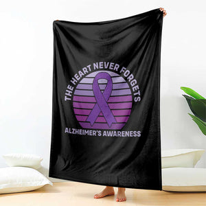 The Heart Never Forgets Alzheimers Support Throw Blanket Vintage Sunset Purple Ribbon Graphic TS12 Print Your Wear