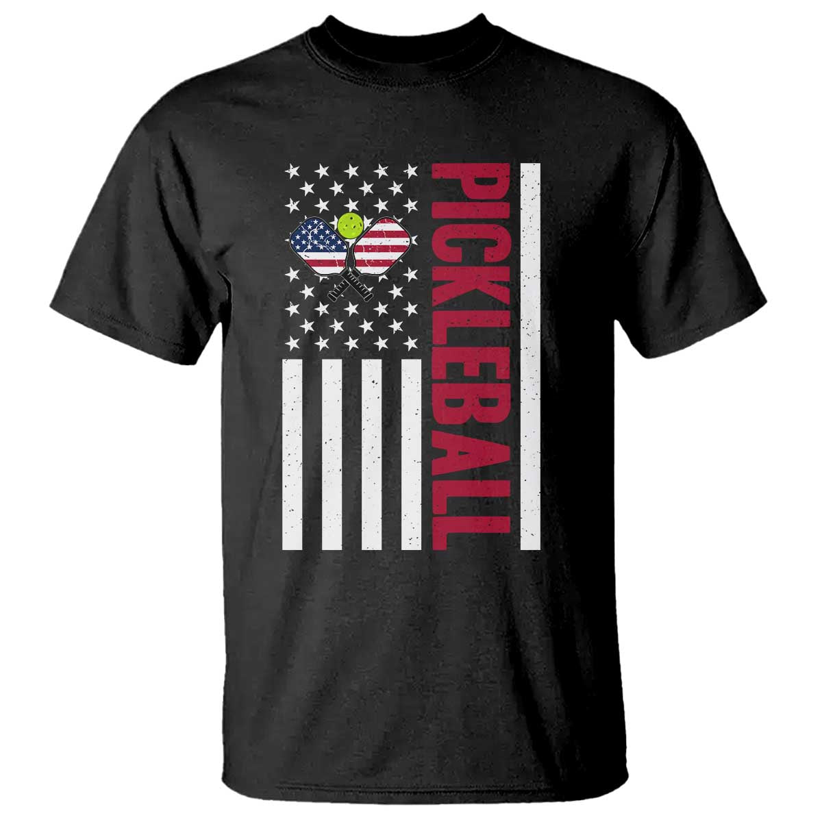 Pickleball Patriotic T Shirt American Flag Sport Gift TS12 Black Print Your Wear