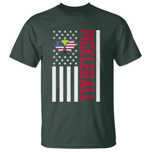 Pickleball Patriotic T Shirt American Flag Sport Gift TS12 Dark Forest Green Print Your Wear