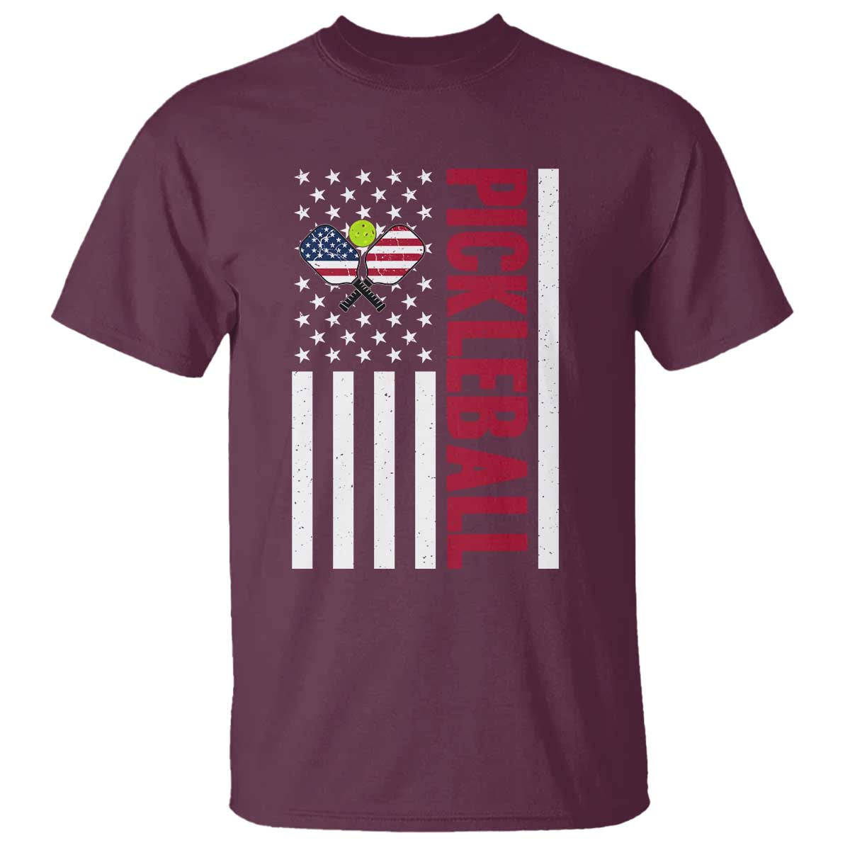 Pickleball Patriotic T Shirt American Flag Sport Gift TS12 Maroon Print Your Wear