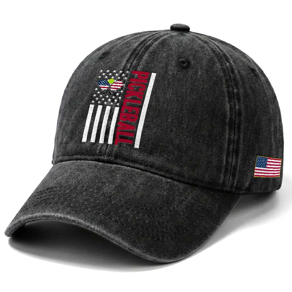 Pickleball Patriotic Washed Cotton Baseball Cap American Flag Sport Gift TS12 Print Your Wear