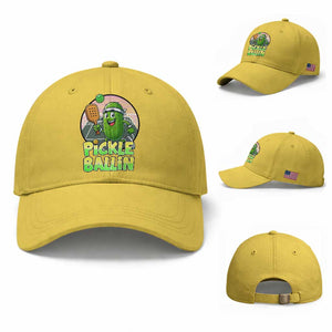 Funny Pickleball Lover Baseball Cap Pickle Ballin Quote TS12 Baseball Cap Universal Fit Yellow Print Your Wear
