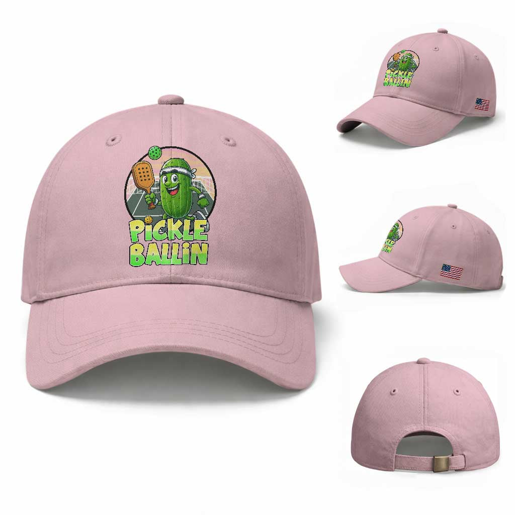 Funny Pickleball Lover Baseball Cap Pickle Ballin Quote TS12 Baseball Cap Universal Fit Light Pink Print Your Wear