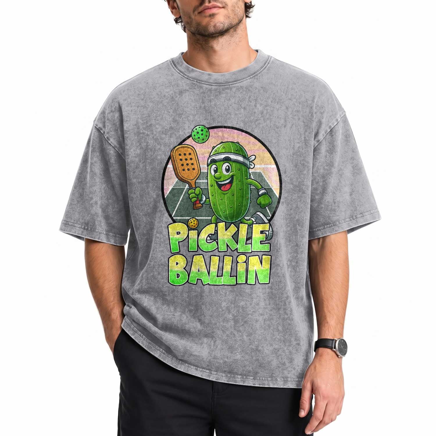 Funny Pickleball Lover Washed Cotton T-Shirt Pickle Ballin Quote