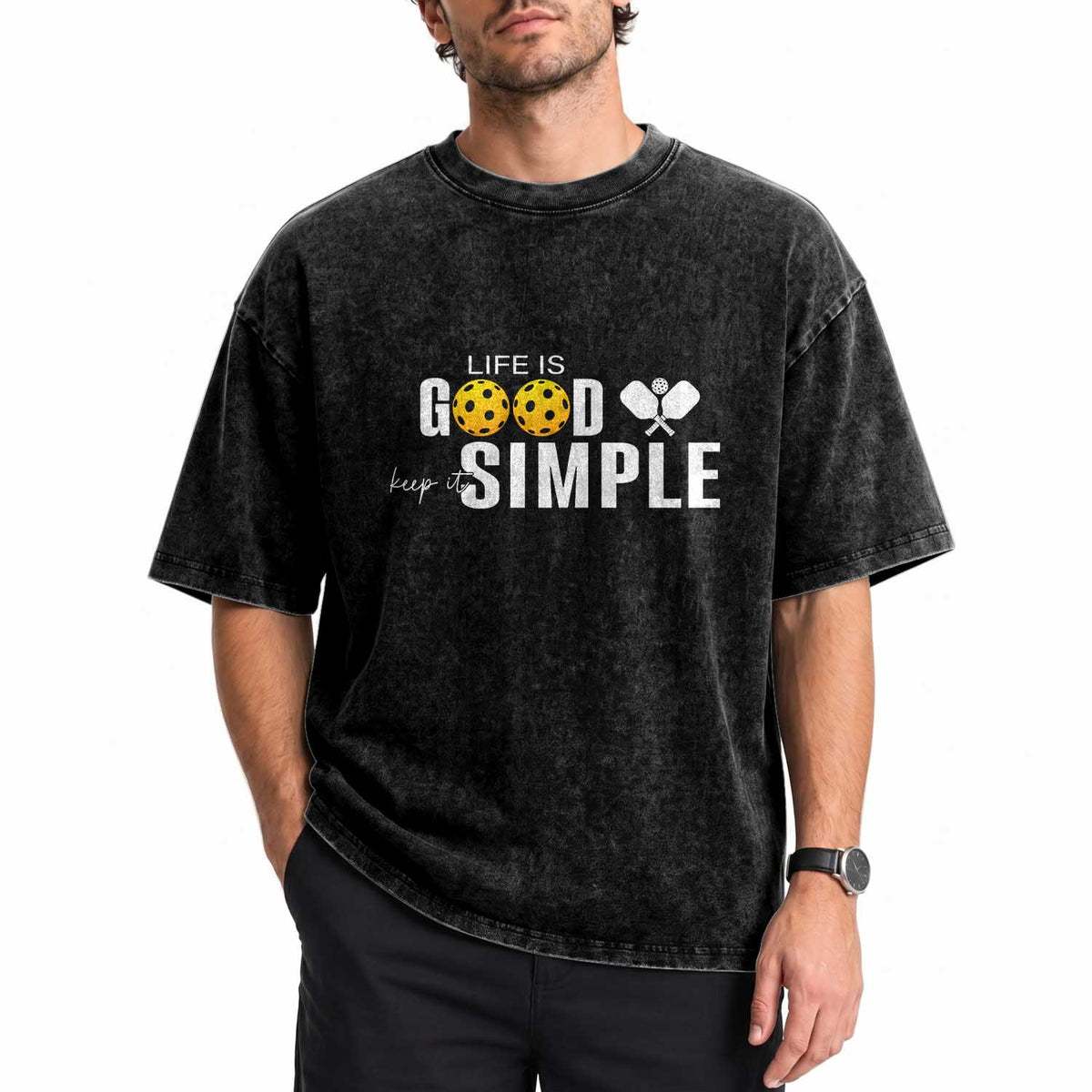 Life Is Good Keep It Simple Washed Cotton T-Shirt Pickleball Lover