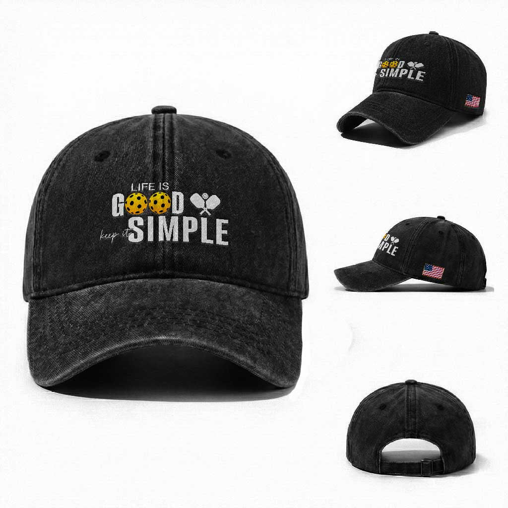 Life Is Good Keep It Simple Washed Cotton Baseball Cap Pickleball Lover TS12 Washed Cap Universal Fit Black Print Your Wear