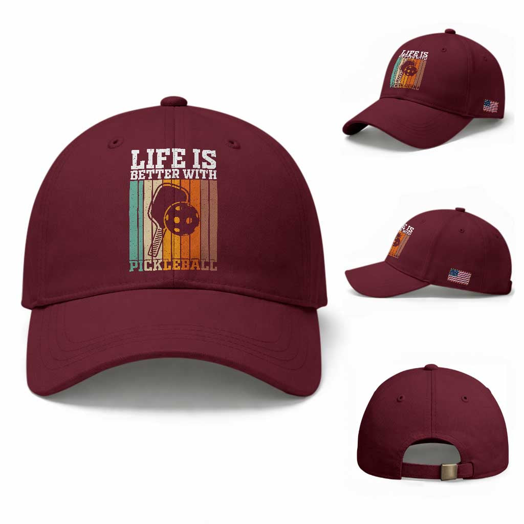 Life Is Better With Pickleball Baseball Cap Funny Dink Saying TS12 Baseball Cap Universal Fit Maroon Print Your Wear