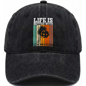 Life Is Better With Pickleball Washed Cotton Baseball Cap Funny Dink Saying TS12 Print Your Wear