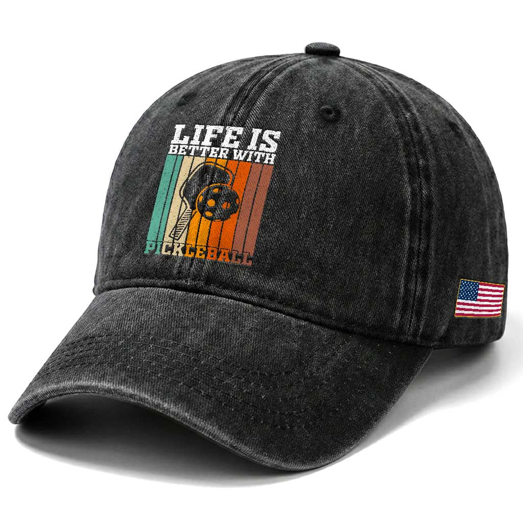 Life Is Better With Pickleball Washed Cotton Baseball Cap Funny Dink Saying TS12 Print Your Wear