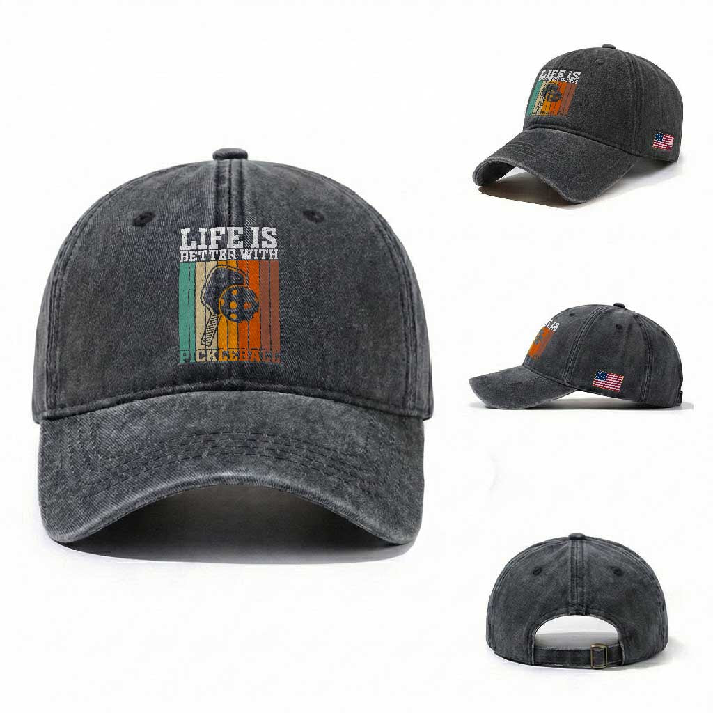 Life Is Better With Pickleball Washed Cotton Baseball Cap Funny Dink Saying TS12 Washed Cap Universal Fit Dark Gray Print Your Wear