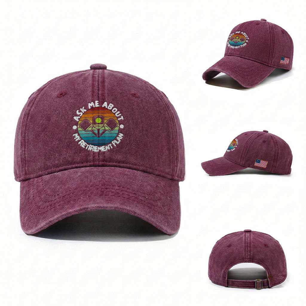 My Retirement Plan Washed Cotton Baseball Cap Funny Pickleball Gift TS12 Washed Cap Universal Fit Burgundy Print Your Wear