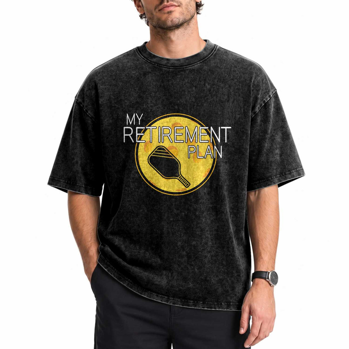 Funny Retirement Plan Washed Cotton T-Shirt Pickleball Gift For Lovers