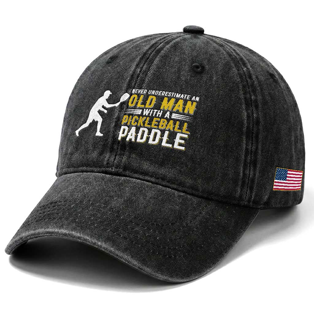 Funny Pickleball Lover Washed Cotton Baseball Cap Never Underestimate Old Man TS12 Print Your Wear