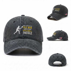 Funny Pickleball Lover Washed Cotton Baseball Cap Never Underestimate Old Man TS12 Washed Cap Universal Fit Dark Gray Print Your Wear