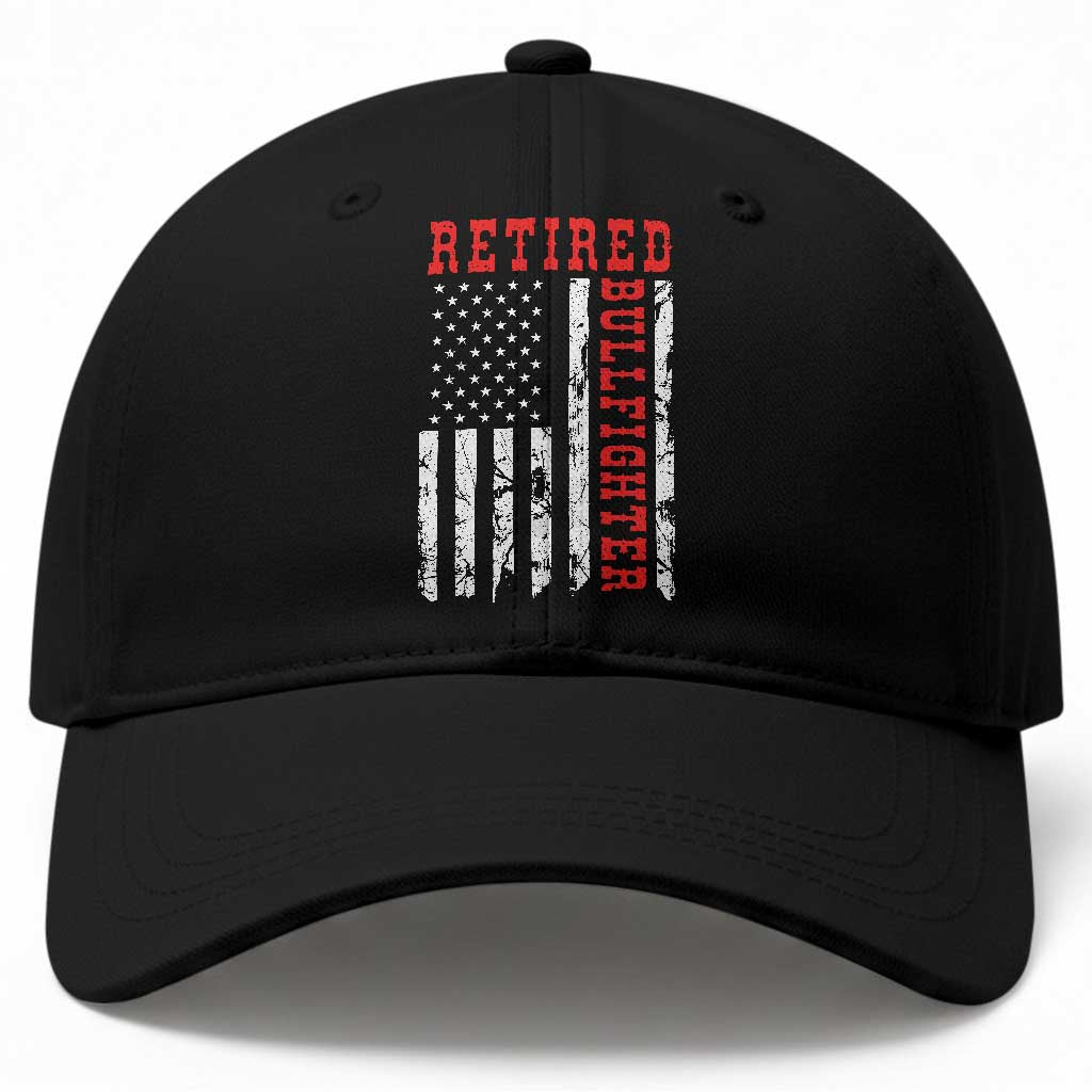 Retired Bullfighter American Flag Baseball Cap Vintage Rodeo Retirement Gift