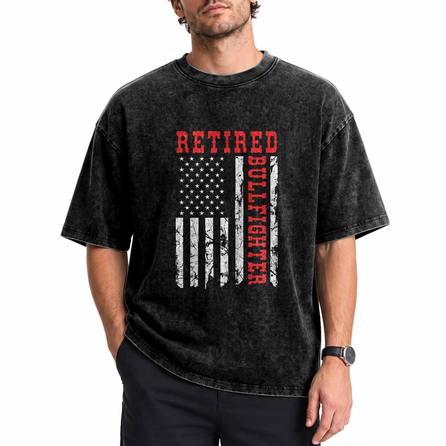 Retired Bullfighter American Flag Washed Cotton T-Shirt Vintage Rodeo Retirement Gift