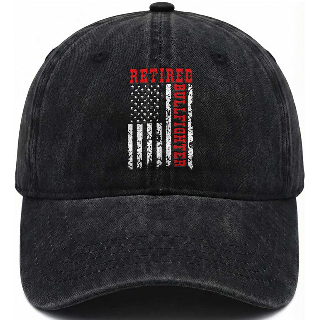 Retired Bullfighter American Flag Washed Cotton Baseball Cap Vintage Rodeo Retirement Gift