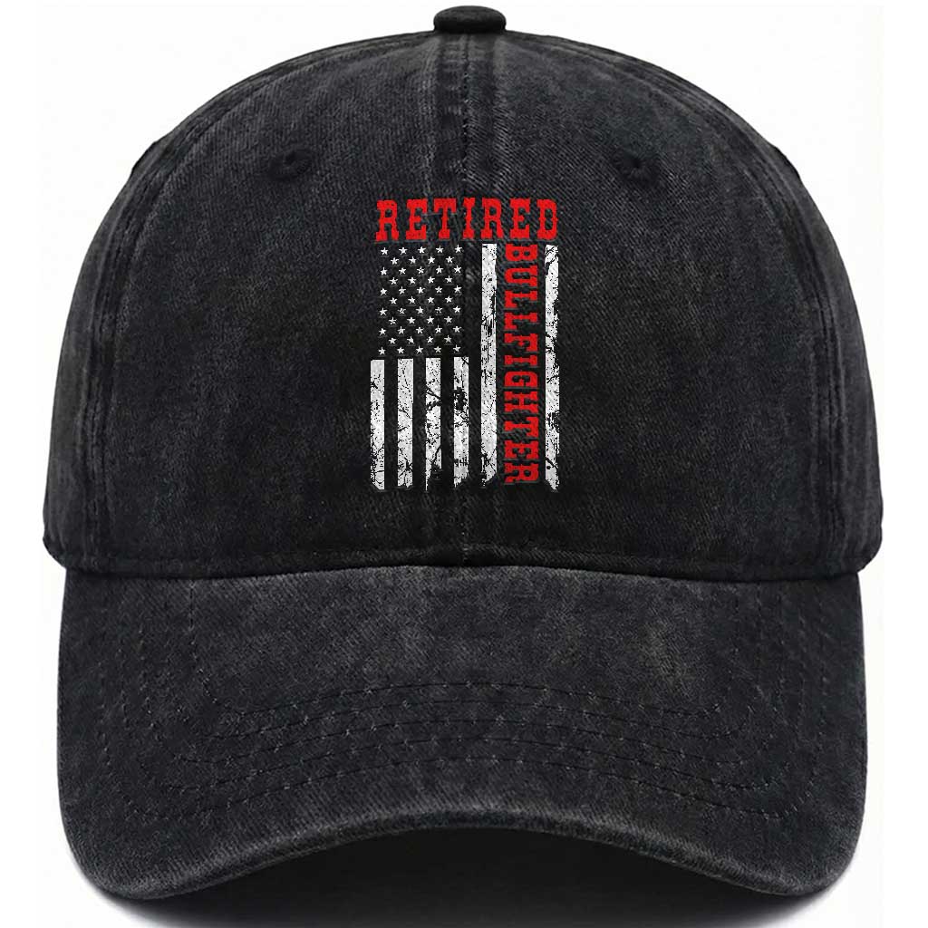 Retired Bullfighter American Flag Washed Cotton Baseball Cap Vintage Rodeo Retirement Gift