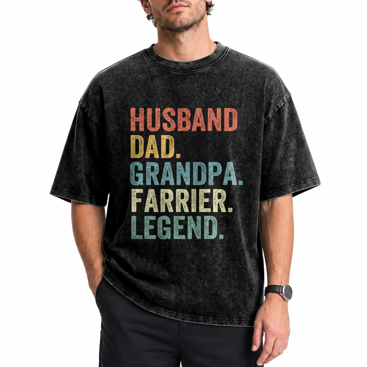 Husband Dad Grandpa Farrier Washed Cotton T-Shirt Vintage Horseshoe Equine Craftsman Gift
