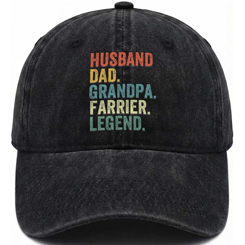 Husband Dad Grandpa Farrier Washed Cotton Baseball Cap Vintage Horseshoe Equine Craftsman Gift