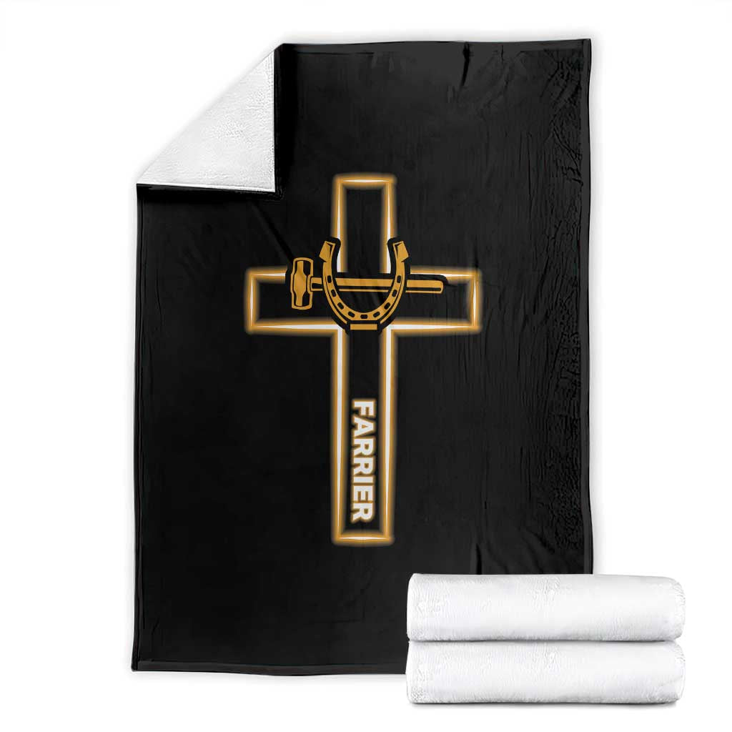 Christian Farrier Faith Cross Throw Blanket Horseshoe Blacksmith Gift