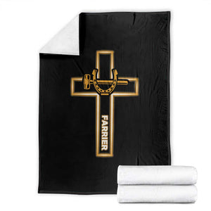 Christian Farrier Faith Cross Throw Blanket Horseshoe Blacksmith Gift