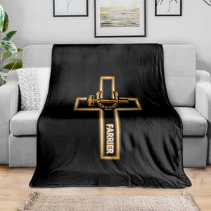 Christian Farrier Faith Cross Throw Blanket Horseshoe Blacksmith Gift