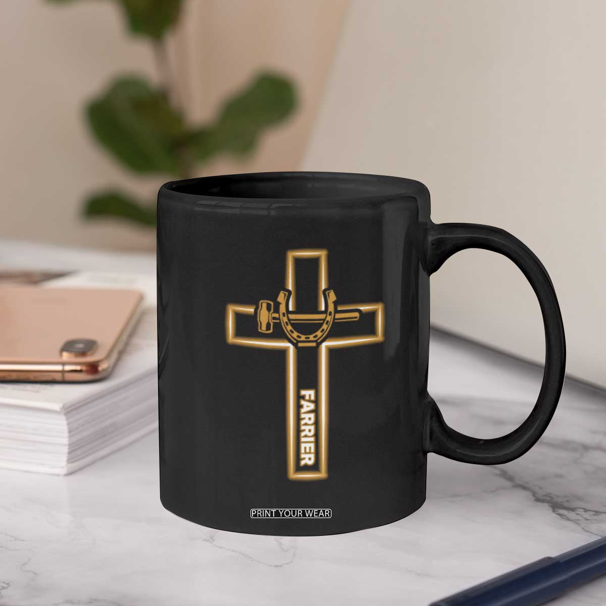 Christian Farrier Faith Cross Coffee Mug Horseshoe Blacksmith Gift