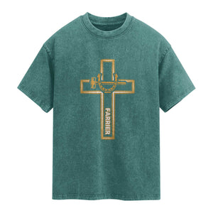 Christian Farrier Faith Cross Washed Cotton T-Shirt Horseshoe Blacksmith Gift