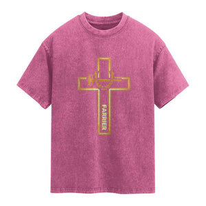 Christian Farrier Faith Cross Washed Cotton T-Shirt Horseshoe Blacksmith Gift