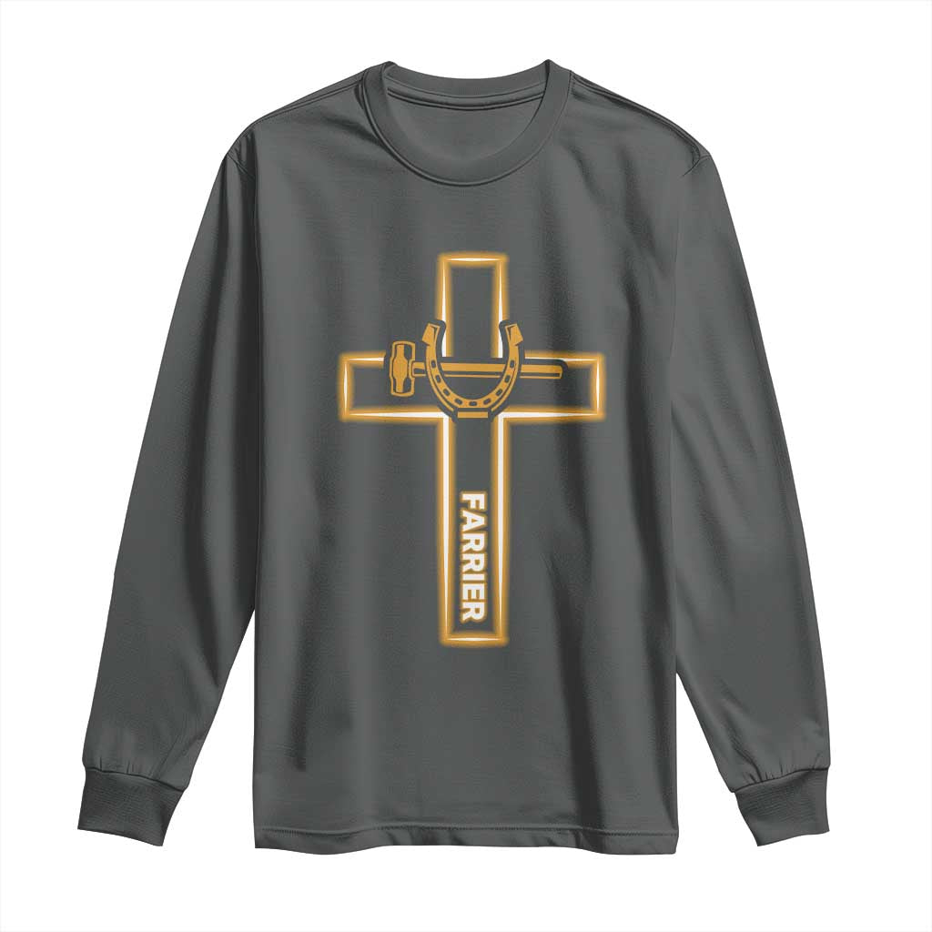 Christian Farrier Faith Cross Long Sleeve Shirt Horseshoe Blacksmith Gift