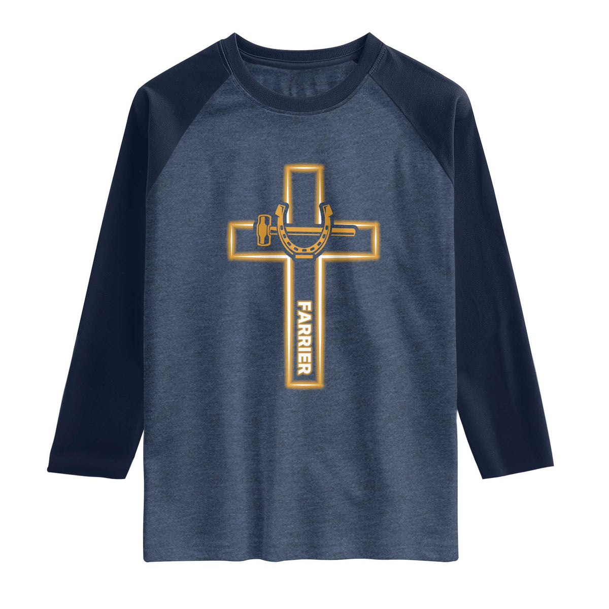 Christian Farrier Faith Cross Raglan Shirt Horseshoe Blacksmith Gift