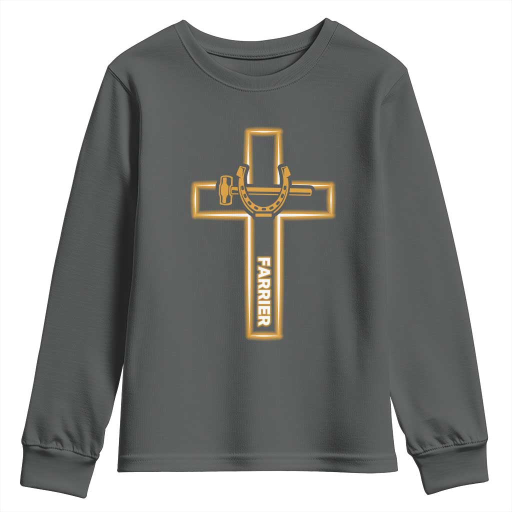 Christian Farrier Faith Cross Youth Sweatshirt Horseshoe Blacksmith Gift