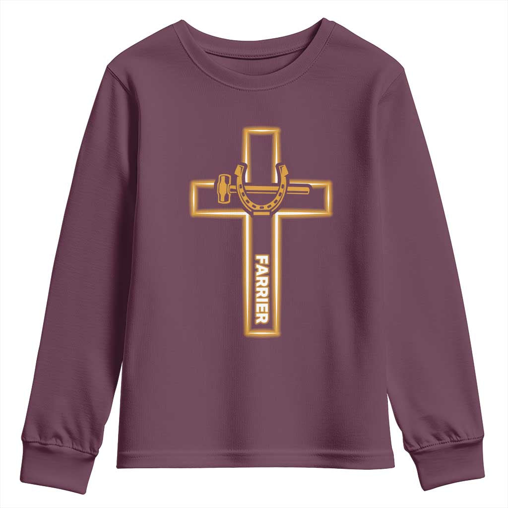 Christian Farrier Faith Cross Youth Sweatshirt Horseshoe Blacksmith Gift