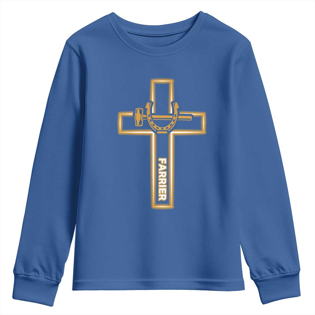 Christian Farrier Faith Cross Youth Sweatshirt Horseshoe Blacksmith Gift