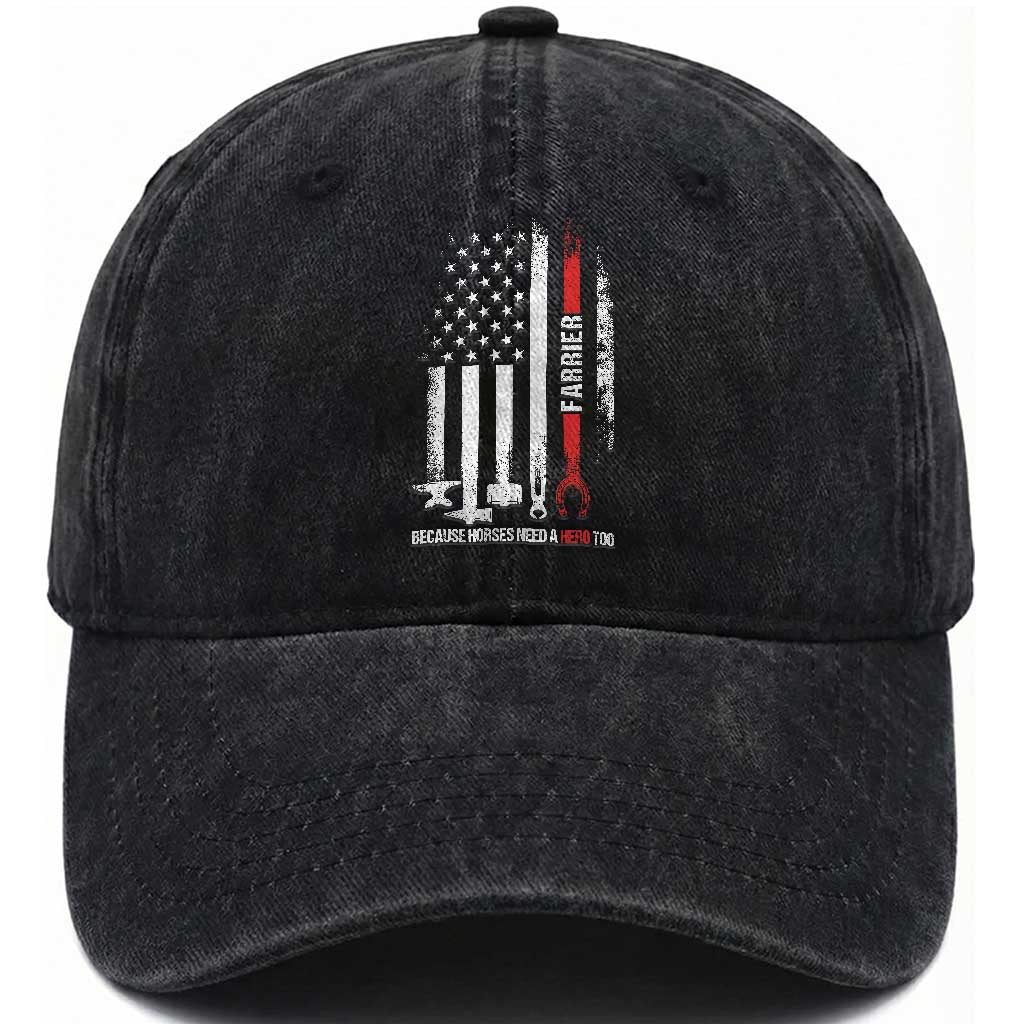 Farrier American Flag Because Horses Need A Hero Too Washed Cotton Baseball Cap Patriotic Horse Lover Gift