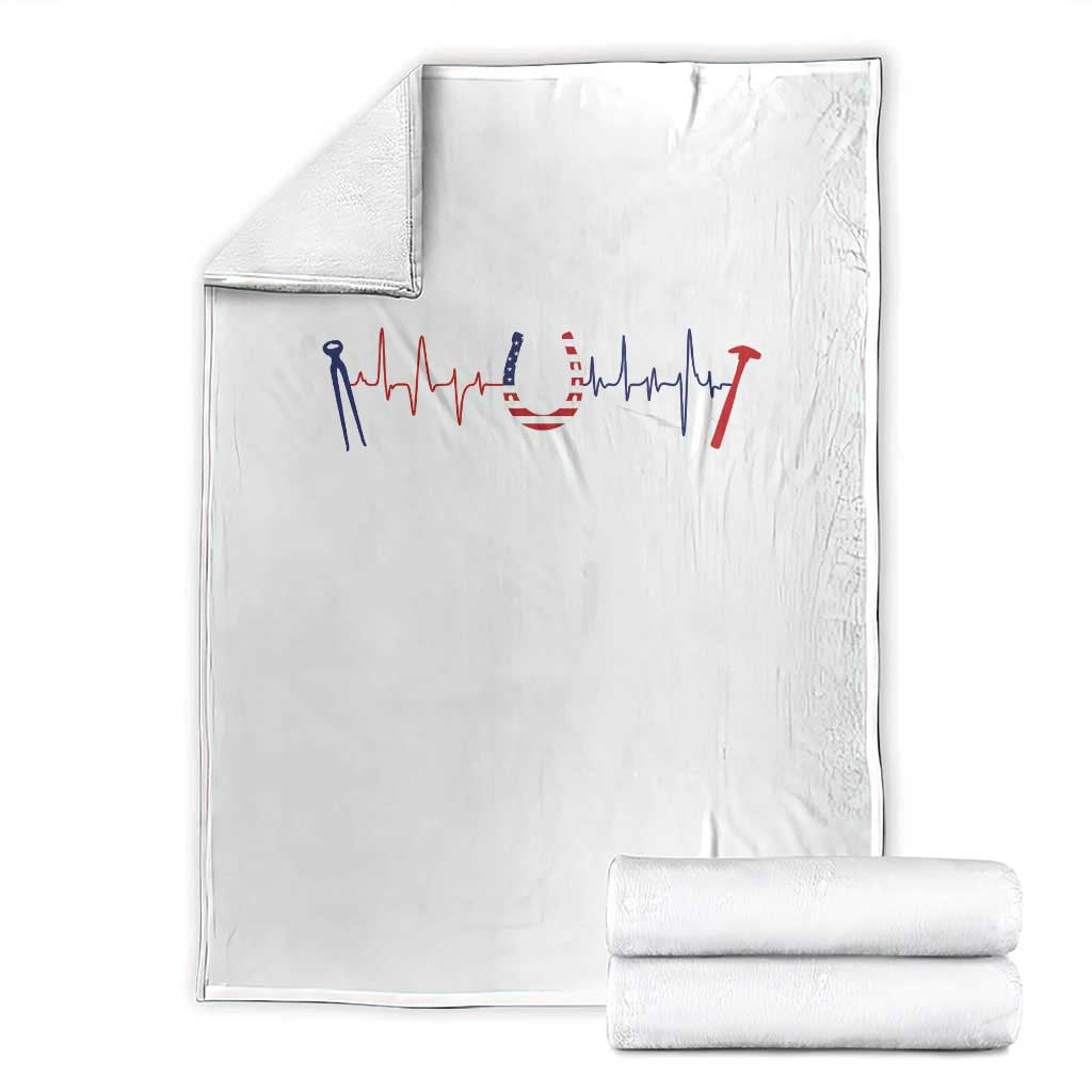 Patriotic Farrier Heartbeat American Flag Throw Blanket Horseshoe USA Horse Lover Gift