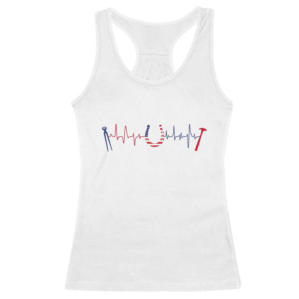 Patriotic Farrier Heartbeat American Flag Racerback Tank Top Horseshoe USA Horse Lover Gift