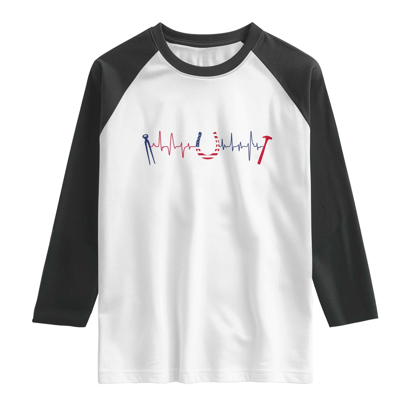 Patriotic Farrier Heartbeat American Flag Raglan Shirt Horseshoe USA Horse Lover Gift