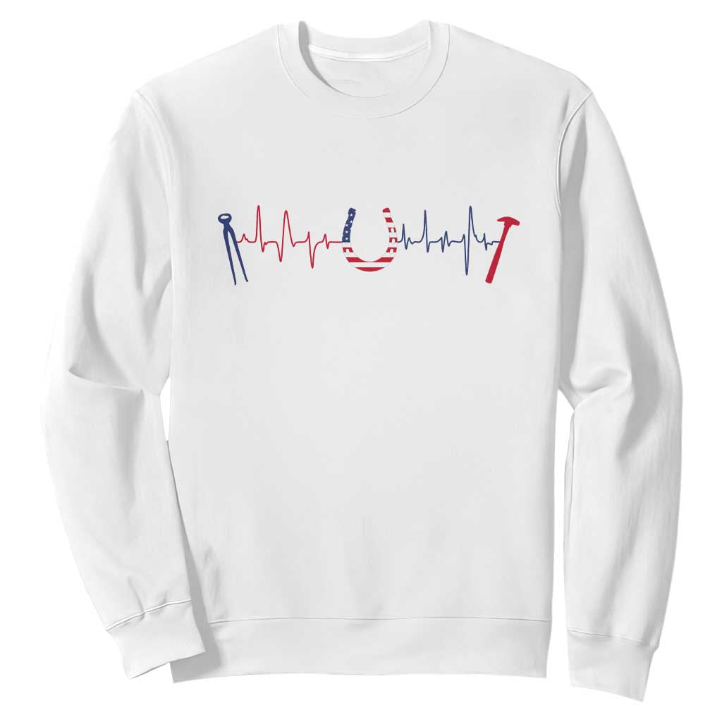 Patriotic Farrier Heartbeat American Flag Sweatshirt Horseshoe USA Horse Lover Gift